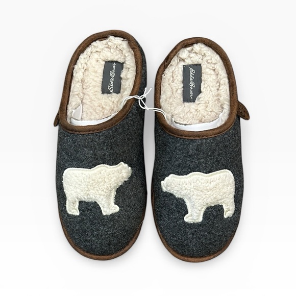 Eddie Bauer Shoes - Eddie Bauer Women's Sherpa Lined Clog Slippers Dark Heather Grey Bear Motif